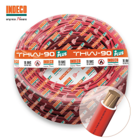 Cable THW-90+ 10AWG, 750V PVC rojo INDECO